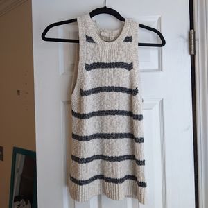 Cream striped sleeveless high neck sweater